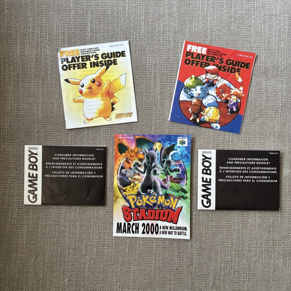 Pokemon Stadium N64 Red Blue Yellow Gameboy Insert March 2000 Poster + Guides!!
